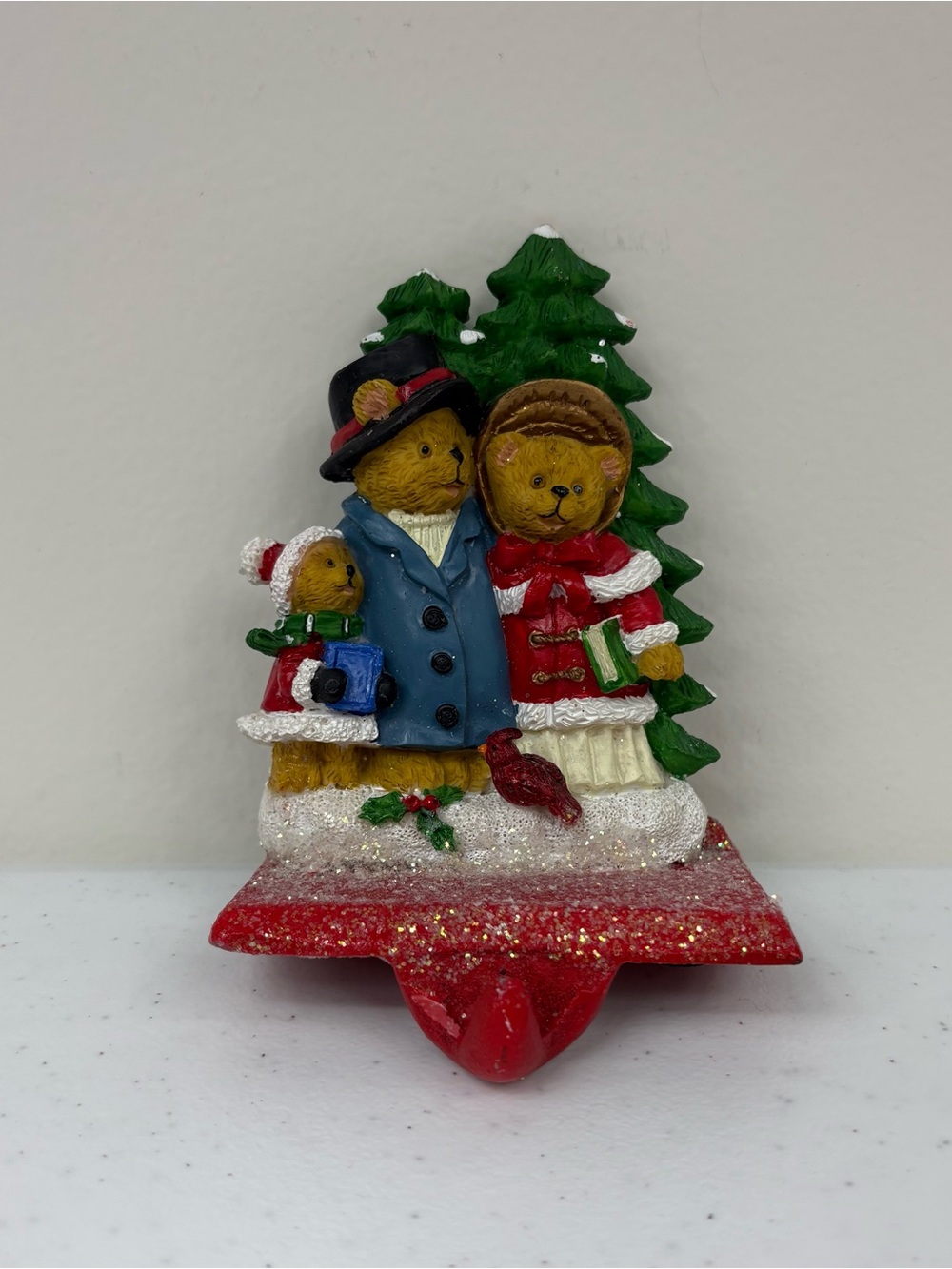 Vintage Enesco Bears Bear Family Carollers Cast Iron Christmas Stocking Holder